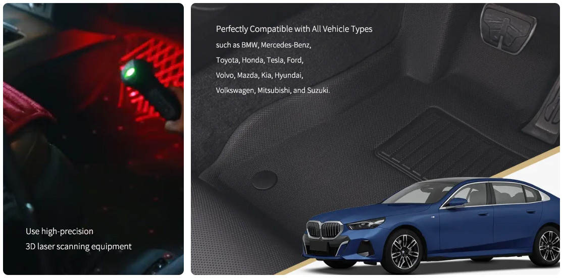 3D laser scanning, floor mats compatible with multiple vehicle models