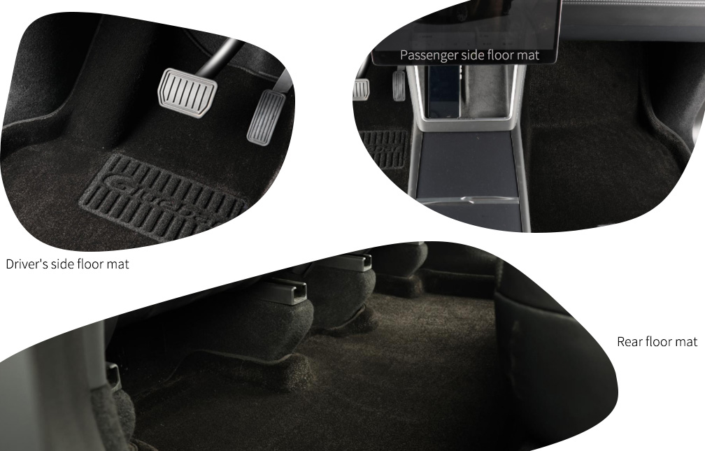 Driver's seat, passenger seat, and rear car floor mats