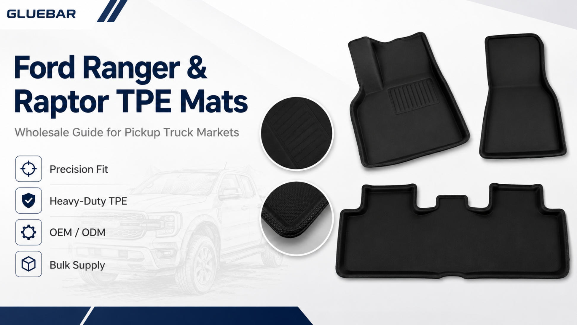 Heavy duty TPE floor mats for Ford Ranger Raptor off-road pickup truck