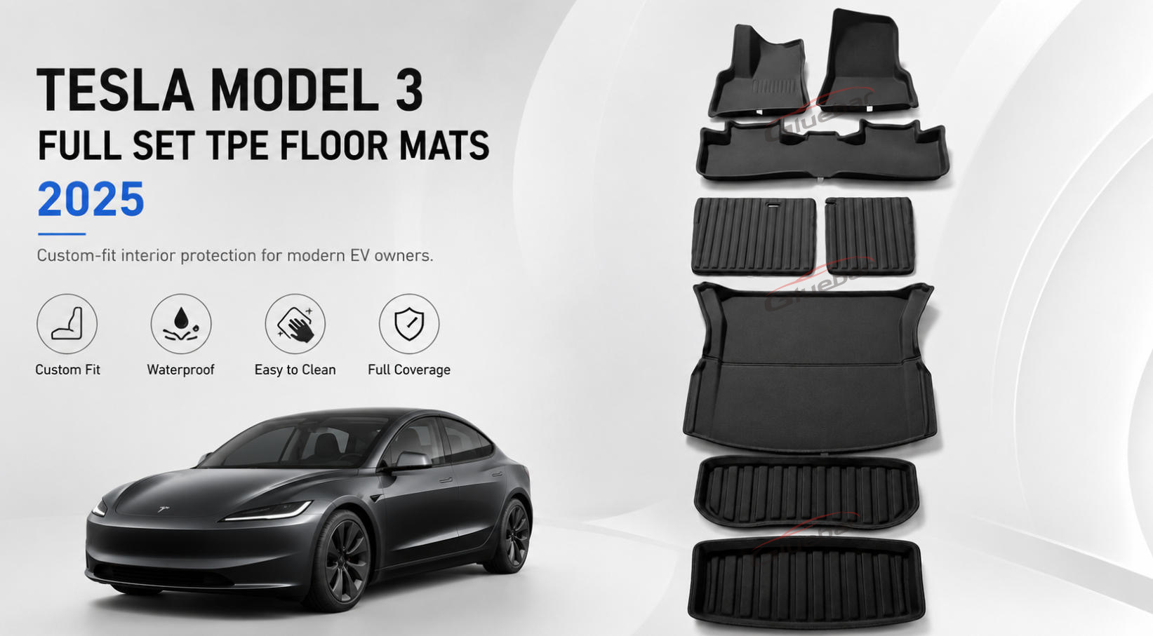 2025 Tesla Model 3 full set TPE floor mats for wholesale EV car mat supply
