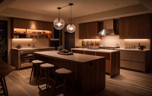 Warm Tone Open Kitchen Lighting