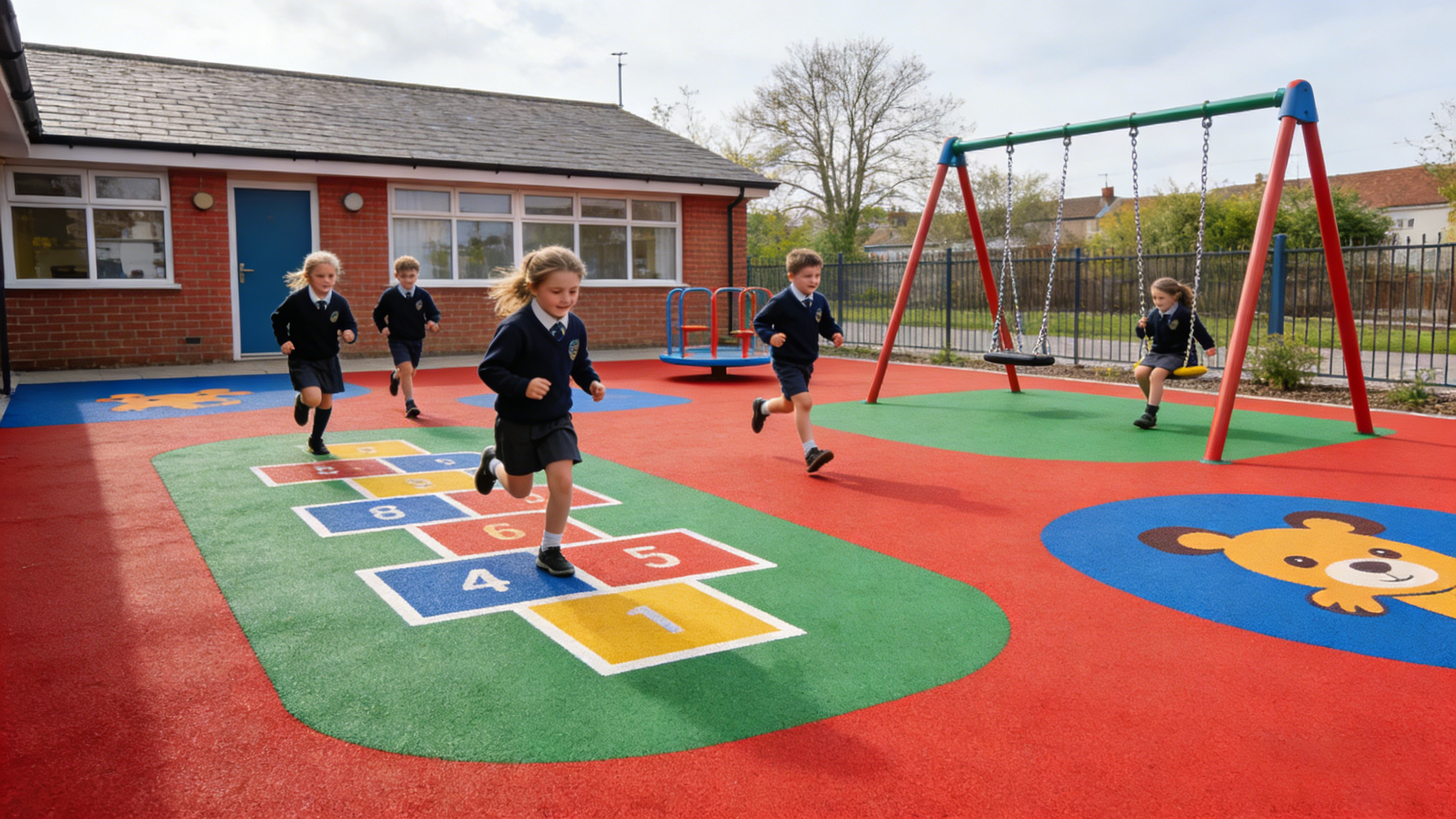 Safe EPDM wet pour playground surface in a UK primary school