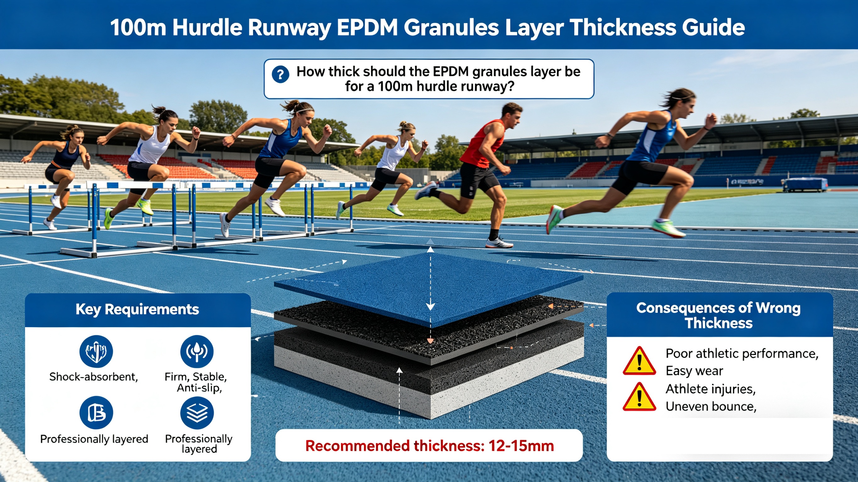 Best EPDM Granules Thickness for 100m Hurdle Runway and Sprint Track Installation