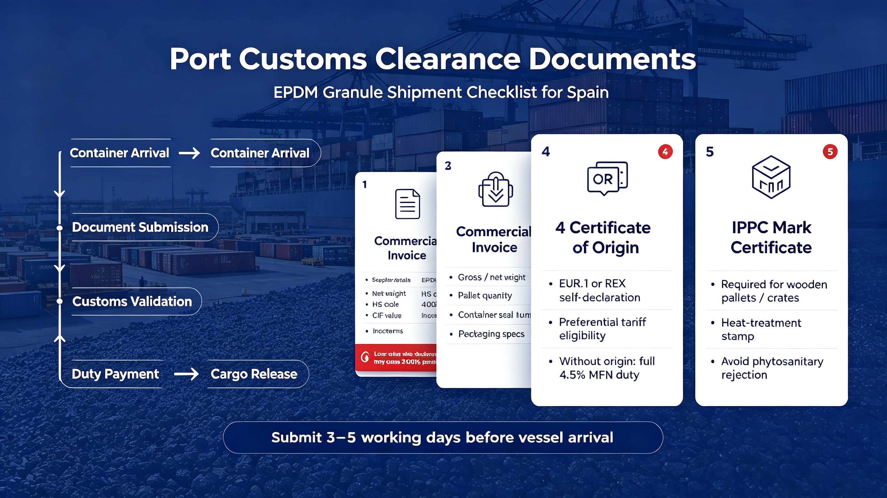 Customs Clearance Checklist for EPDM Granule Distributors in Spain
